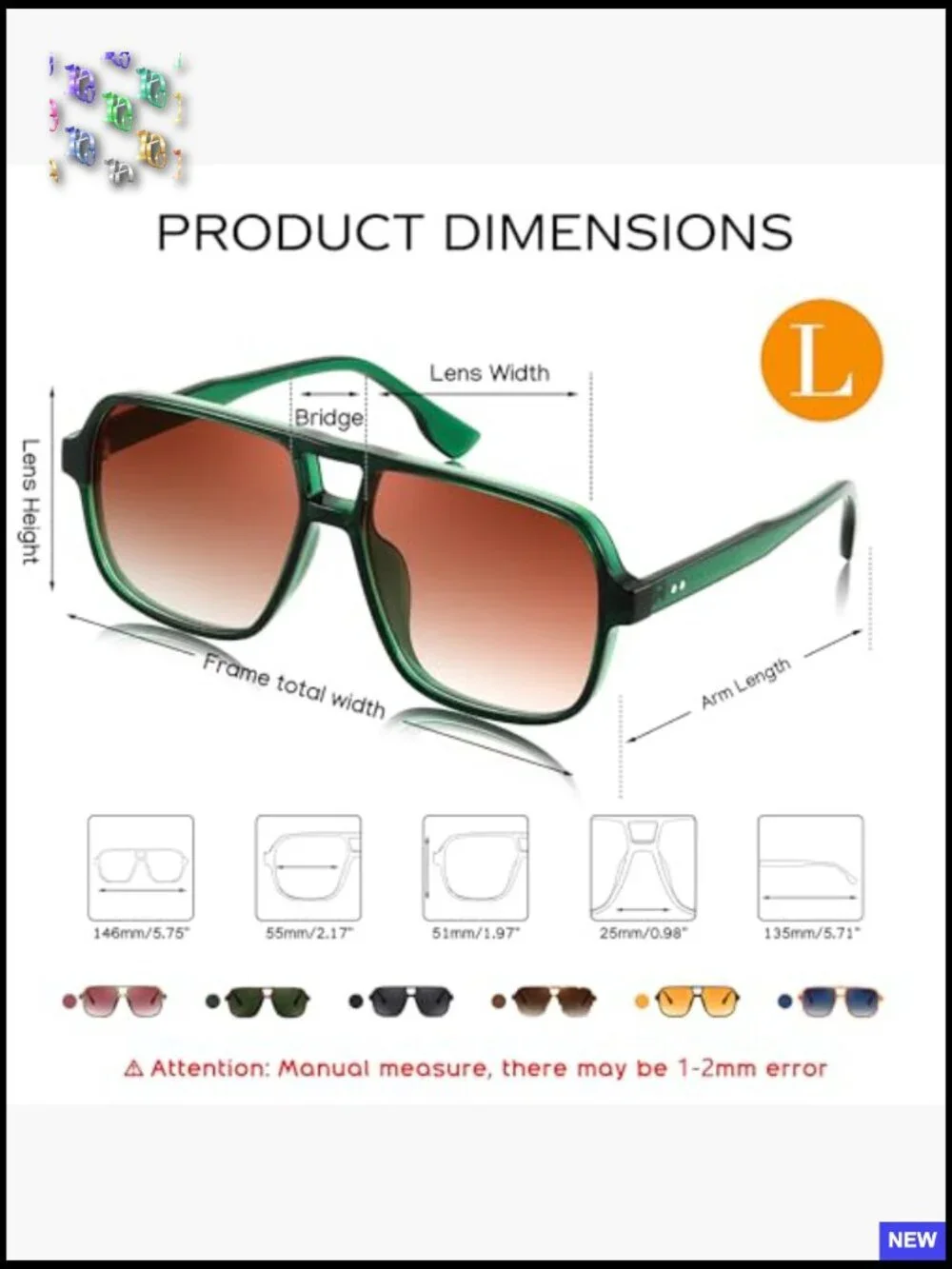 Retro Square Aviator Sunglasses Vintage 70s Plastic Frame Unisex UV400
